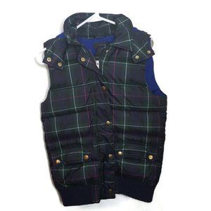 J Crew Tartan Plaid  Puffer Vest With Removable Hood XS